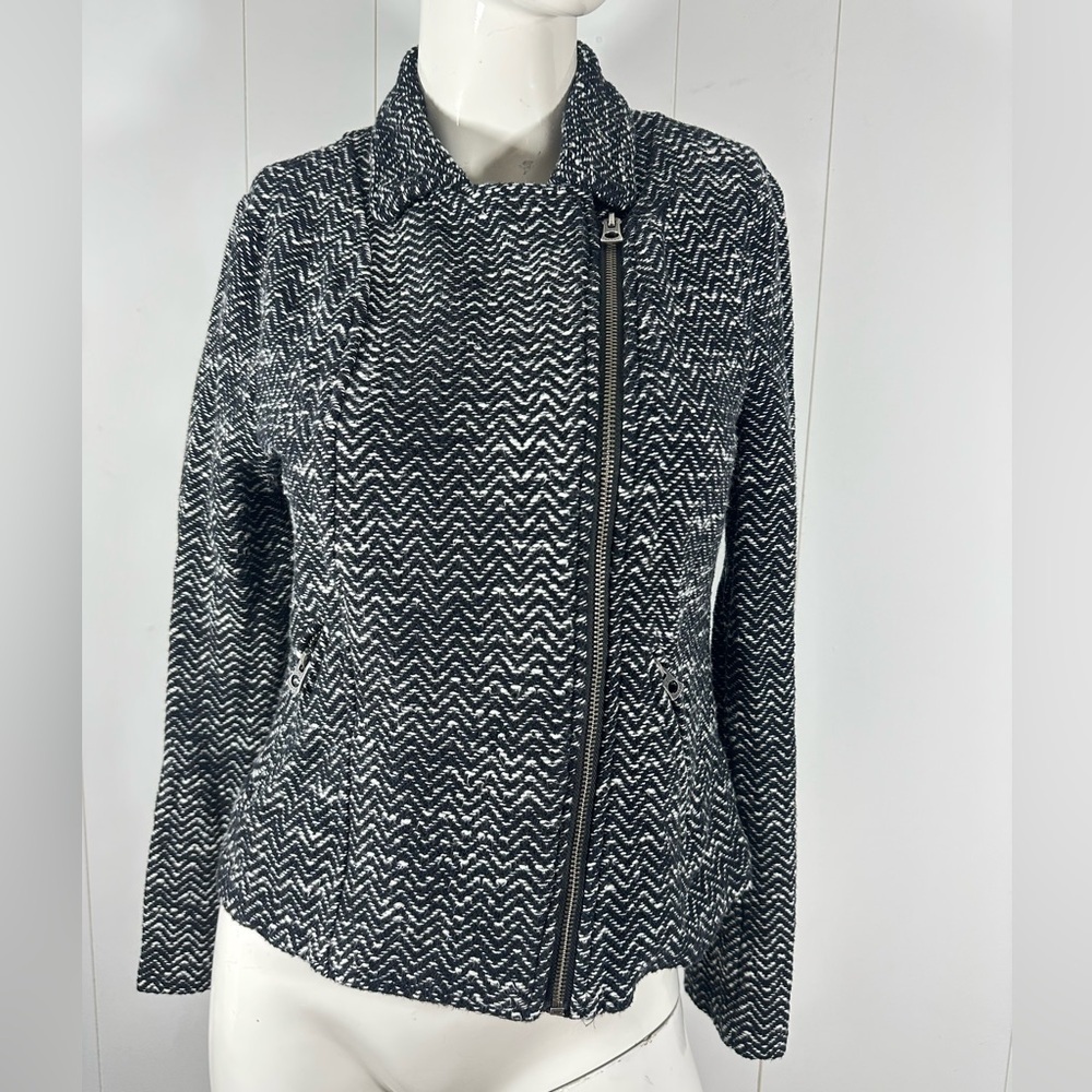 Lucky Brand Zip Jacket Womens Size Medium Gray Woven Stretch Zipper Pockets